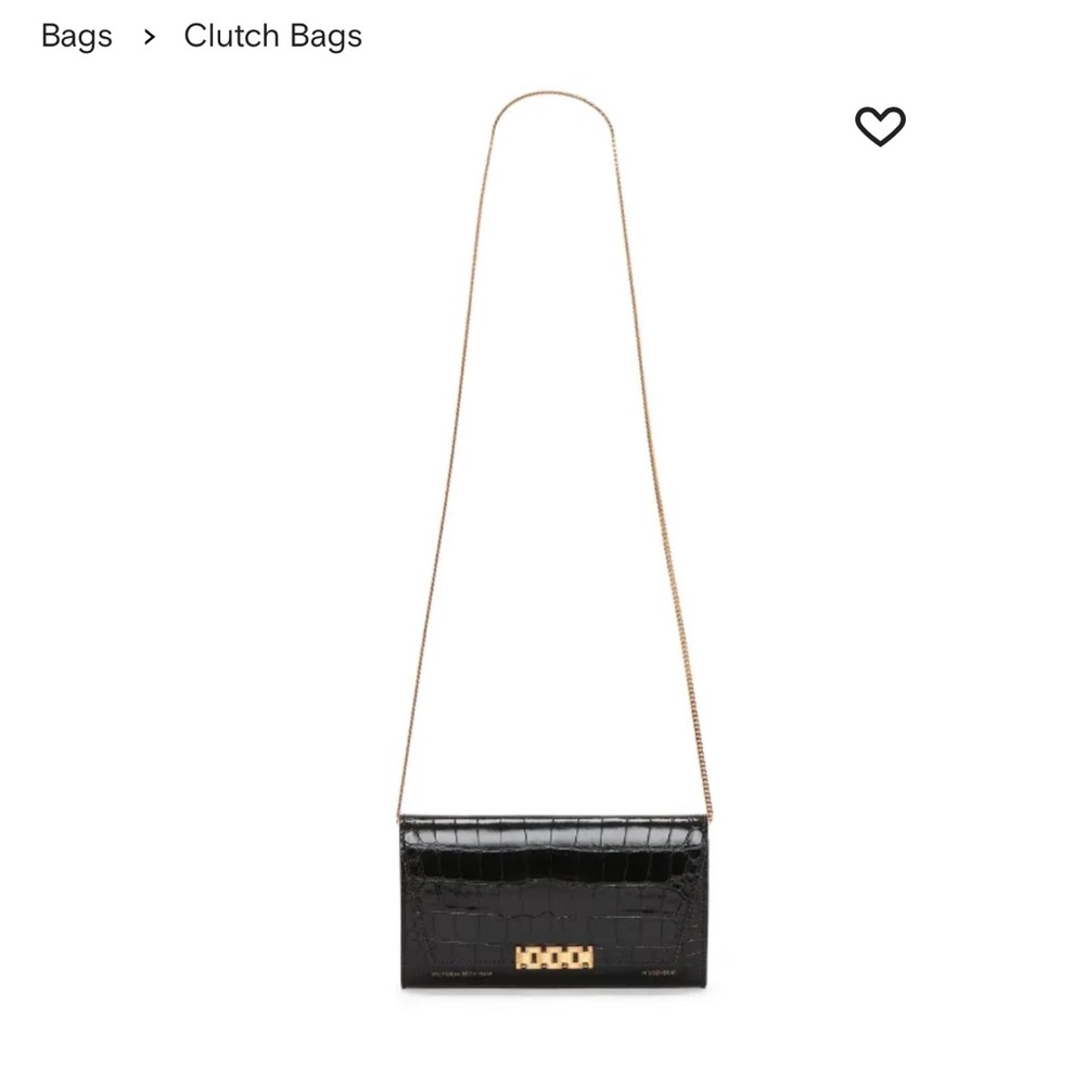Victoria Beckham Elegant Black Croc-Embossed Chain Wallet Wristlet Clutch - Picture 9 of 16